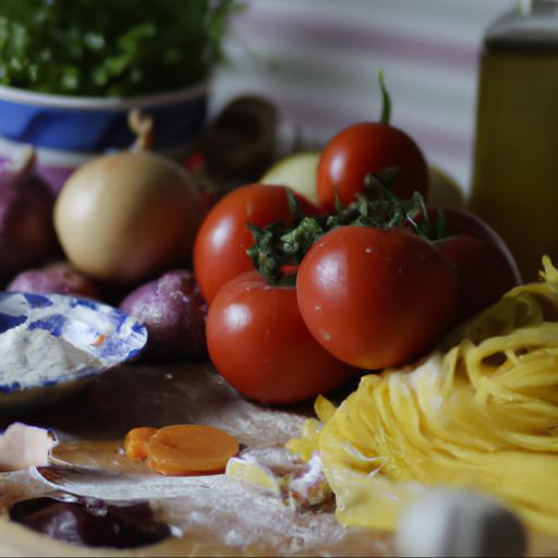 Przygotowanie składników do domowego makaronu z sosem pomidorowym